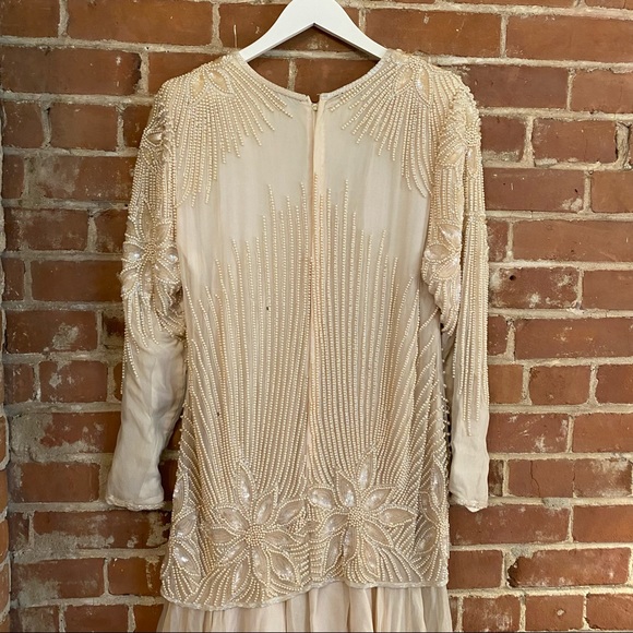 Vintage Pearl Beaded Dress in Ivory *Grace Originals* 100% silk - Picture 5 of 8